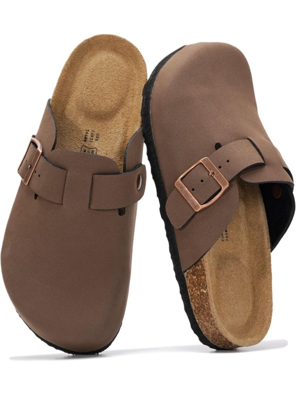 🆕Women's Tan Leather Slip-ons Footbed Clogs Memory Foam Sandals Casual